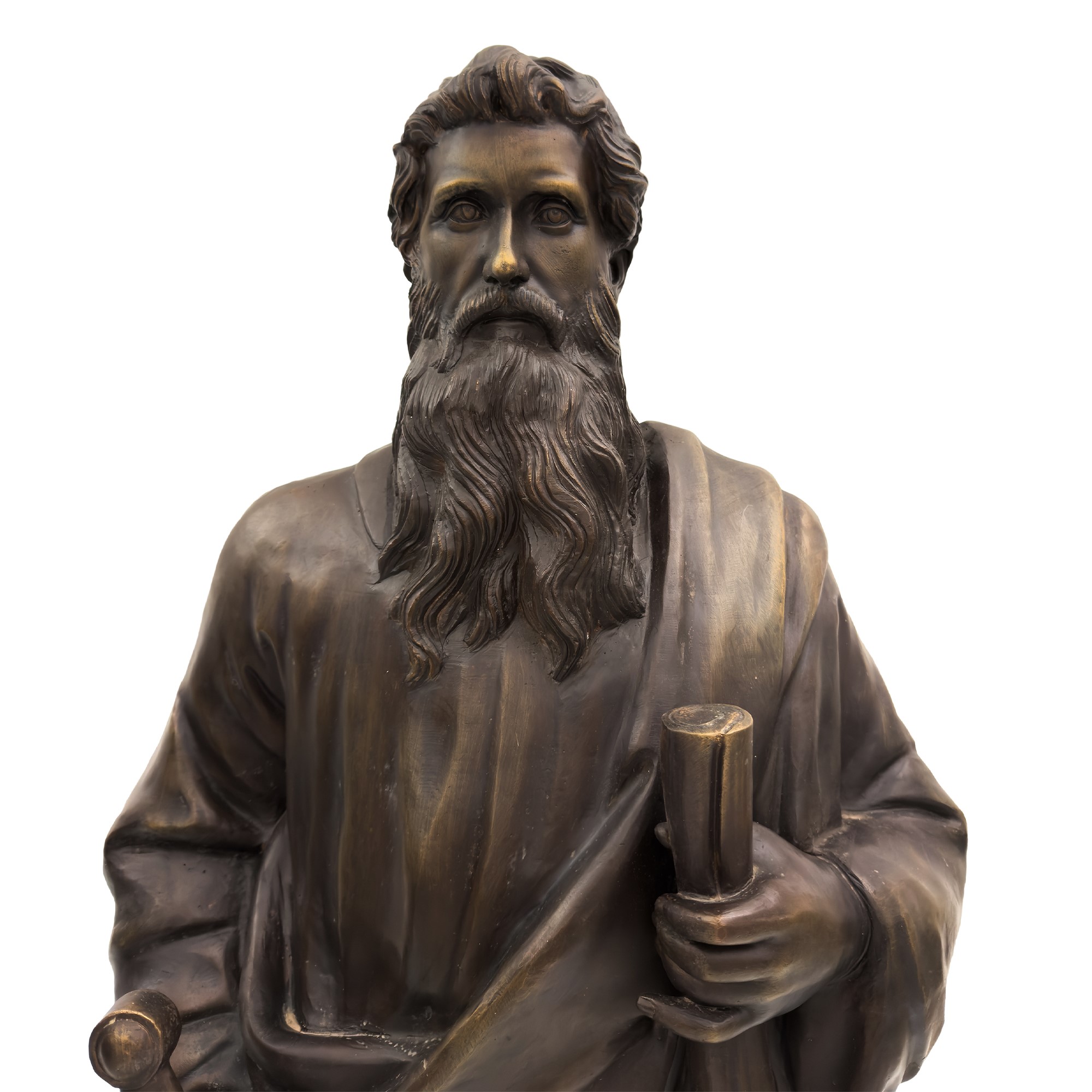 Scultore anonimo, San Pietro e San Paolo, coppia di sculture di bronzo patinato