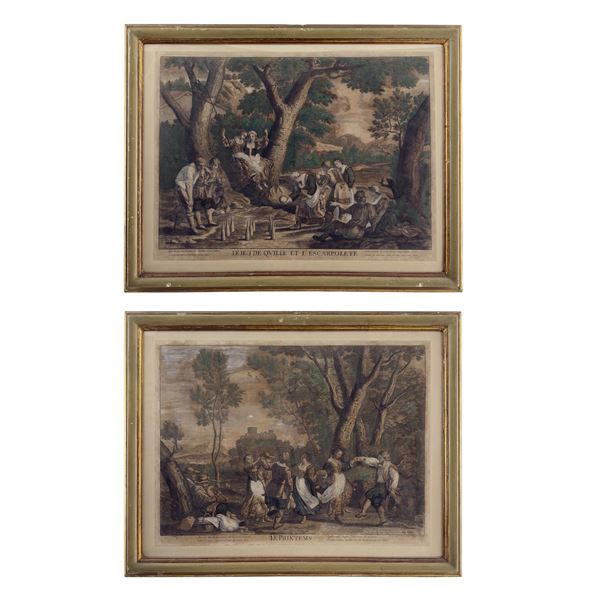 C. Bouzonnet - J. Stella, Le Printemps / Le jeu de Quille et L'Escarpolete, 1667