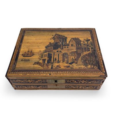 Scatola da lavoro rettangolare in legno parzialmente tinto, Sorrento, XIX secolo