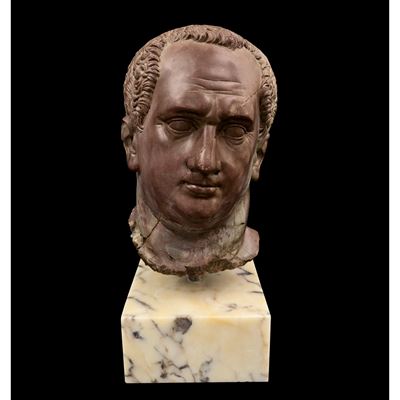 Scultore Romano, Testa di Vitellio in marmo rosso antico