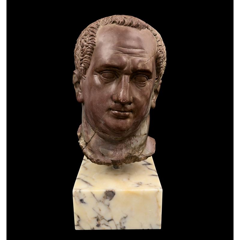 Scultore Romano, Testa di Vitellio in marmo rosso antico
