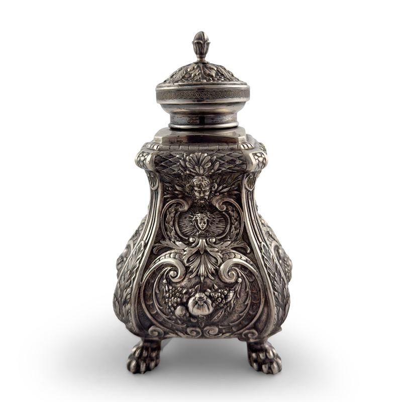 Tea caddy in argento, Germania, fine del XIX secolo