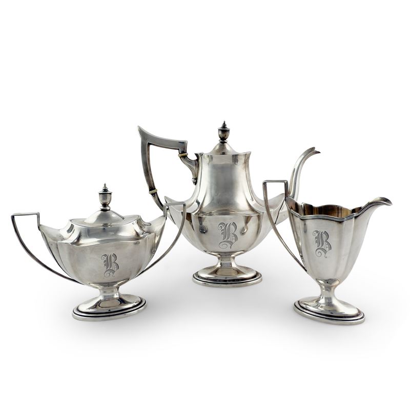 Servizio da caffè in argento sterling a superficie liscia costolata, Gorham