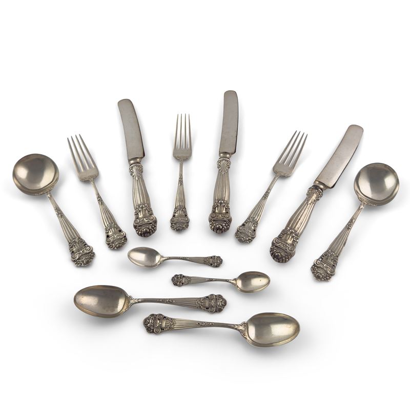 Parte di servizio di posate da sei persone in argento sterling