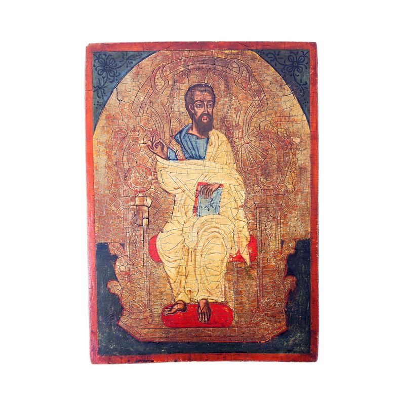 Icona raffigurante un Dottore della Chiesa, XIX secolo, olio su tavola