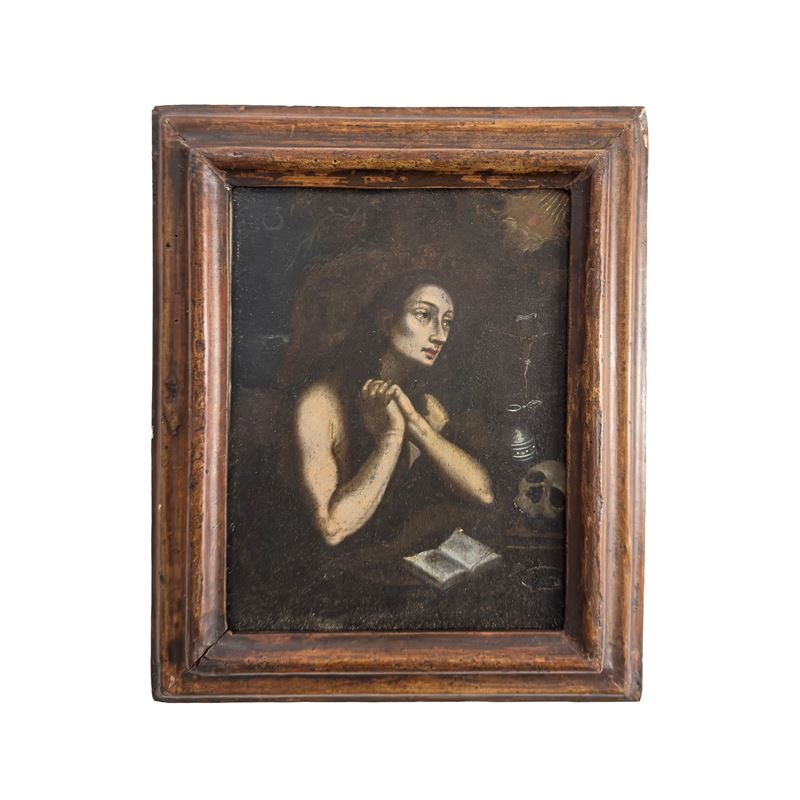 Pittore del XVII secolo, Maddalena penitente, olio su rame