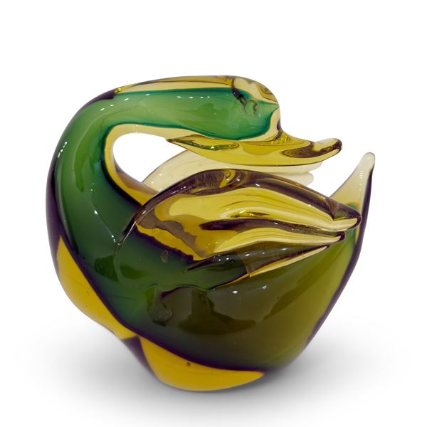 Archimede Seguso, Cigno in vetro sommerso verde e giallo