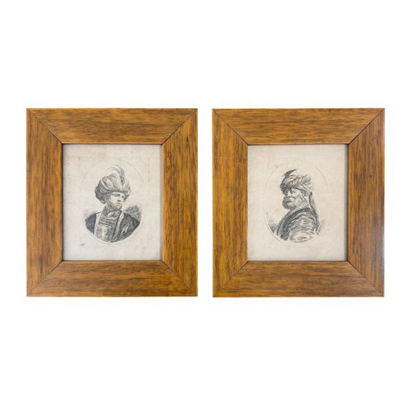 Ritratti di orientali, coppia di acqueforti