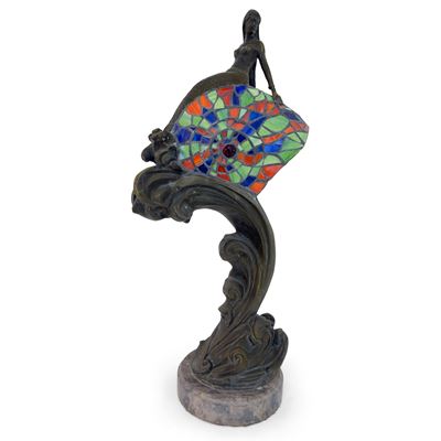 Lampada da tavolo in bronzo patinato con figura di sirena