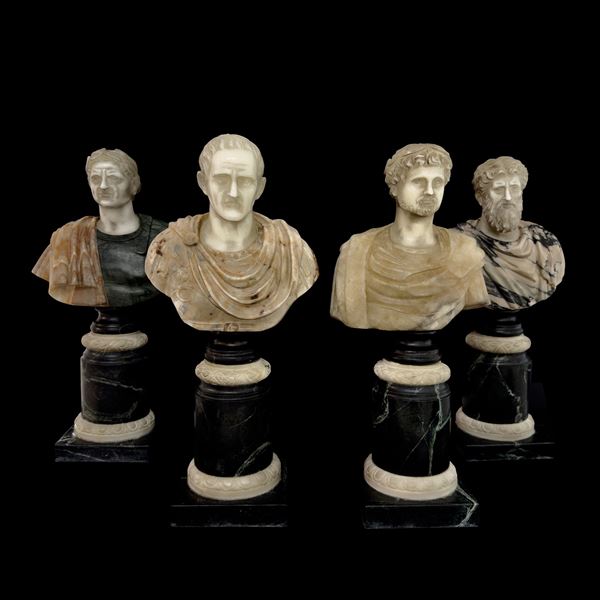 Quattro busti di imperatori romani in marmi policromi