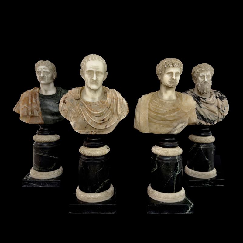 Busti di imperatori romani, in marmo policromo su base cilindrica