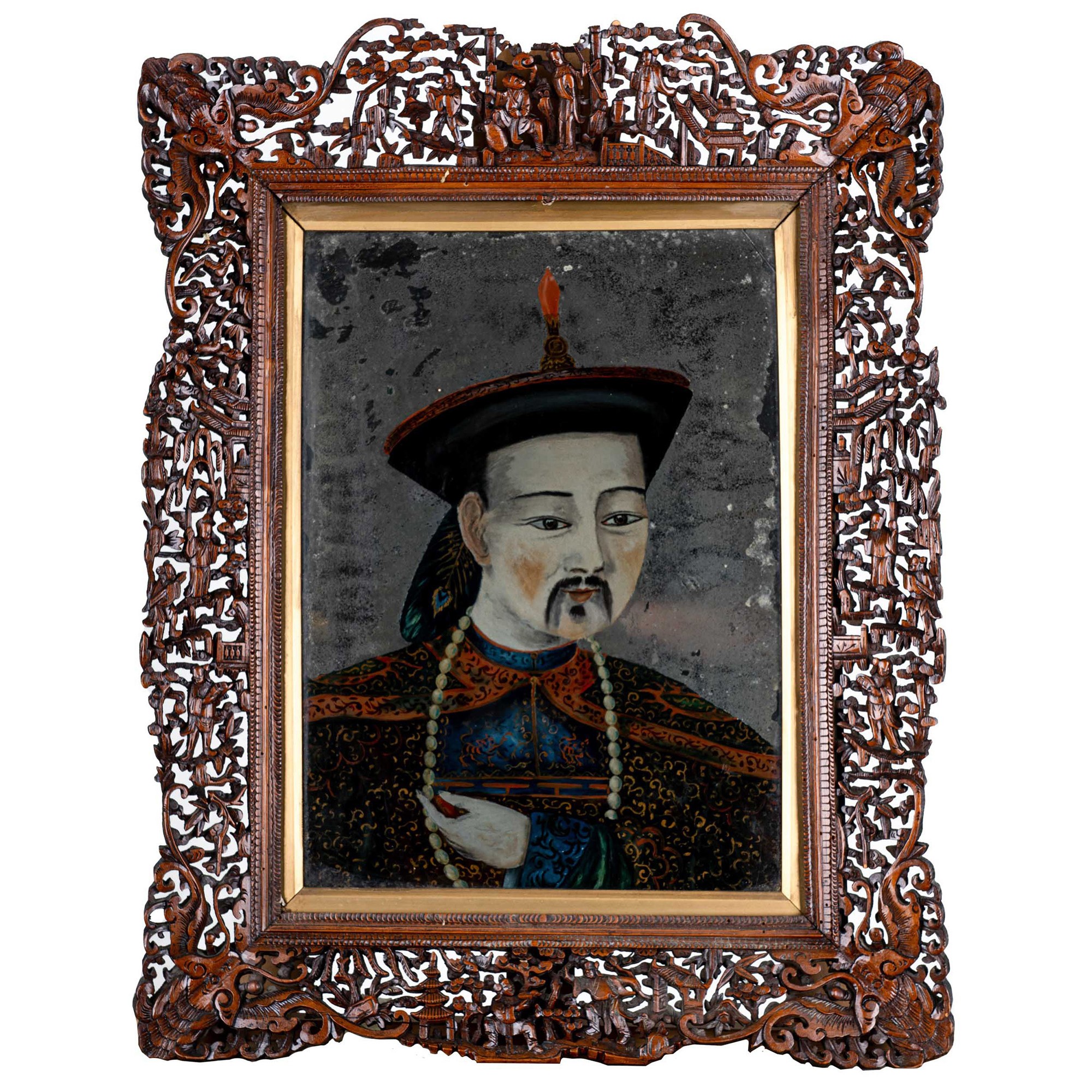 Coppia di dipinti su specchio, dinastia Qing, fine del XIX secolo