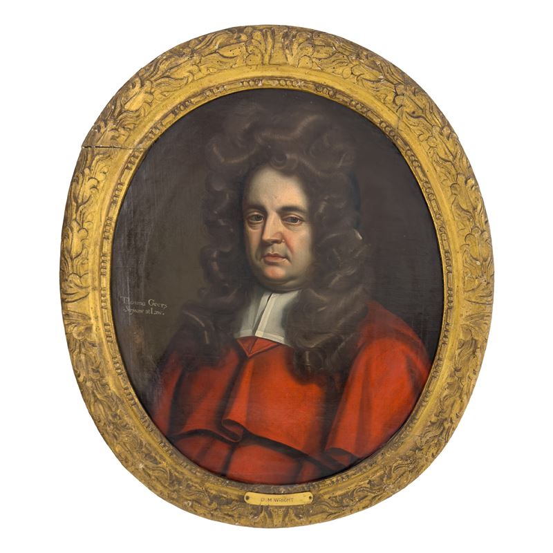 Jean Michel Wright (attribuito), Ritratto di Thomas Geers, Serjeant at Law, olio su tela a sesto ...