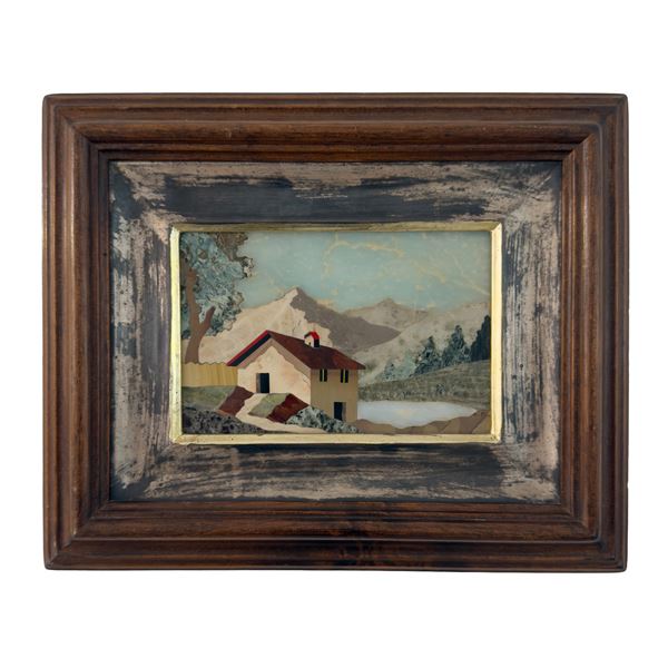 Placchetta in marmo intarsiata alla fiorentina