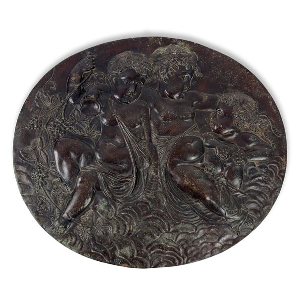 Placca ovale in bronzo patinato, XIX/XX secolo