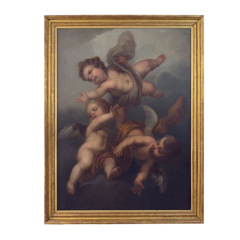 Pittore del XVIII secolo, Volo di cherubini, olio su tela