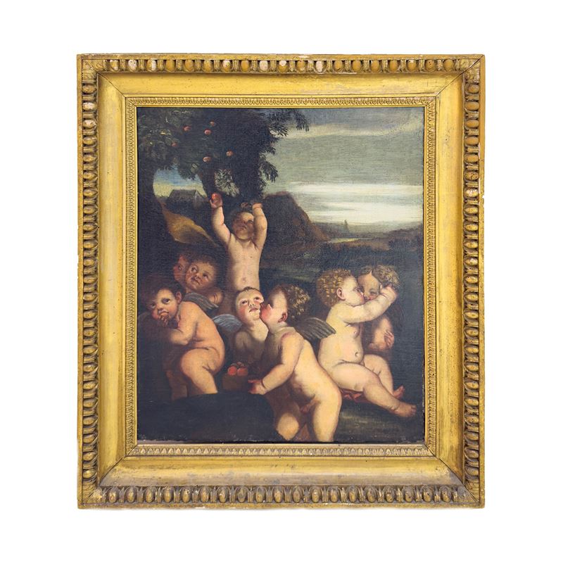 Pittore del XVII secolo, La raccolta delle mele, olio su tela