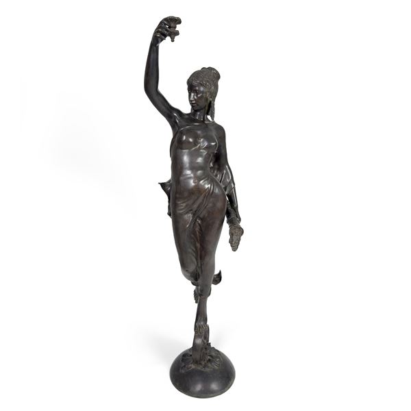 Lampada da terra in bronzo patinato, inizi del XX secolo