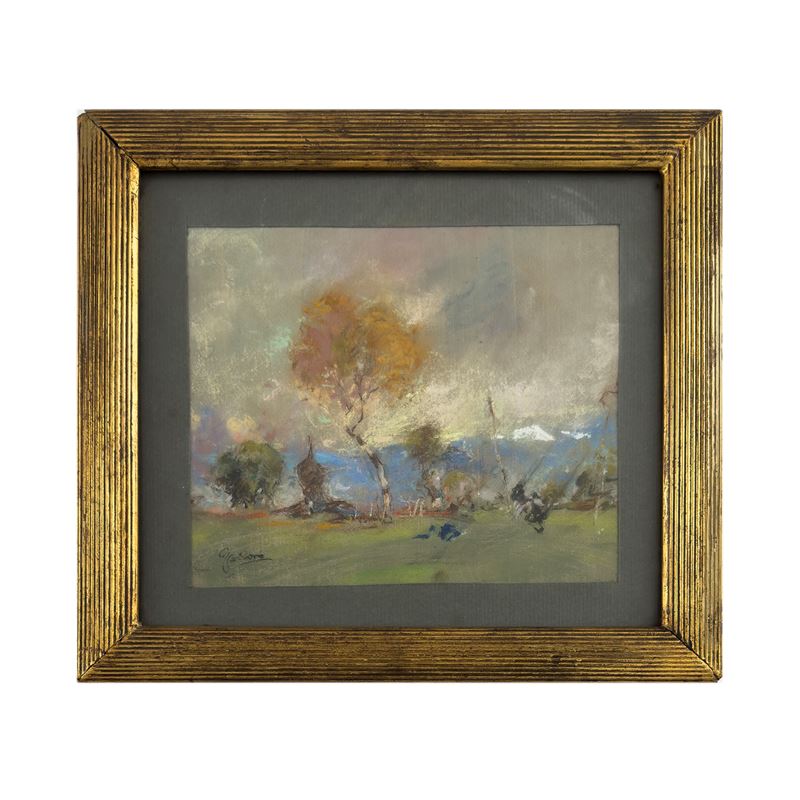 Giuseppe Casciaro, Paesaggio di campagna, pastelli su carta