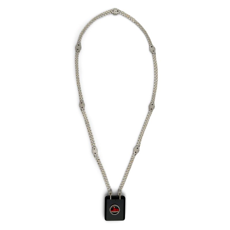 Elegante collana in maglie e piccole perle naturali, Art Deco