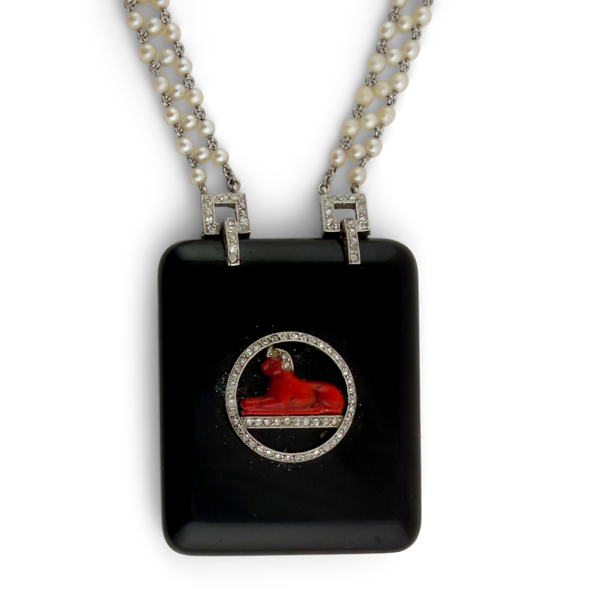 Elegante collana in maglie e piccole perle naturali, Art Deco