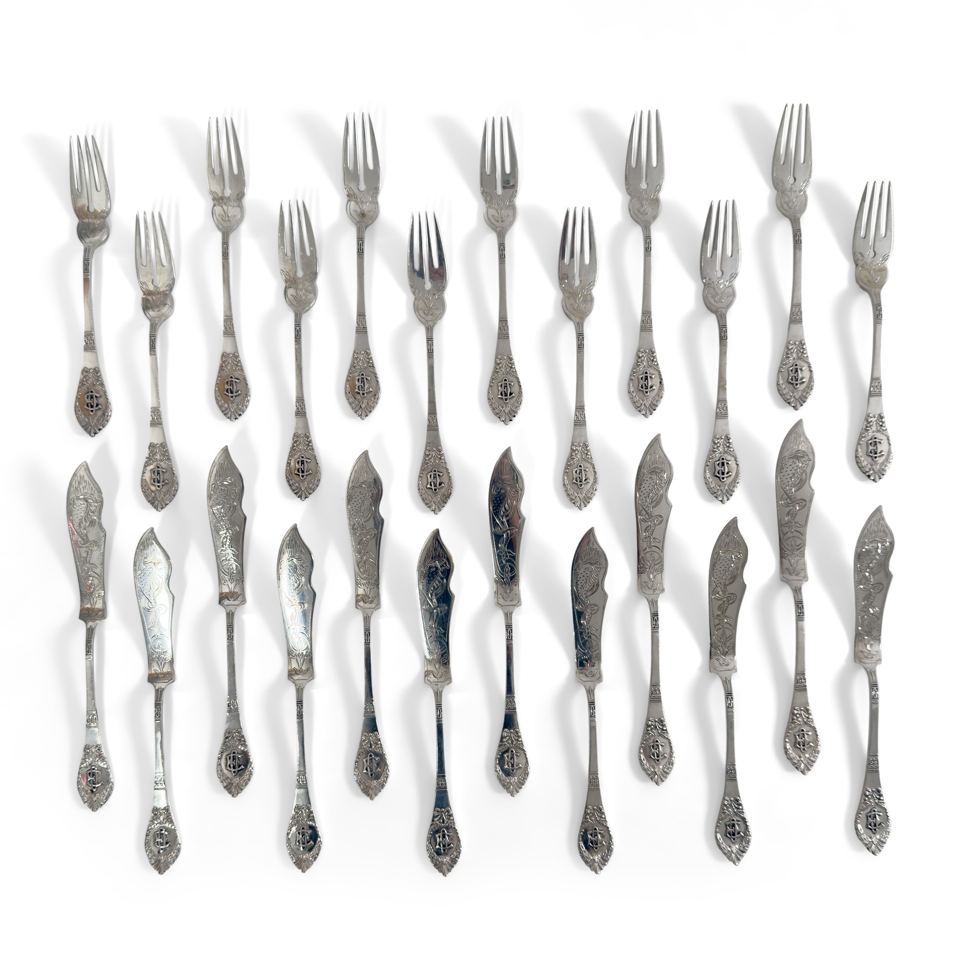 Importante ed elegante servizio di posate in argento, Germania, inizi del XX secolo