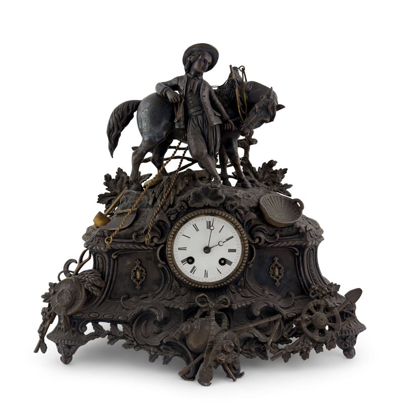 Pendola in bronzo dorato e patinato, Francia, fine del XIX secolo