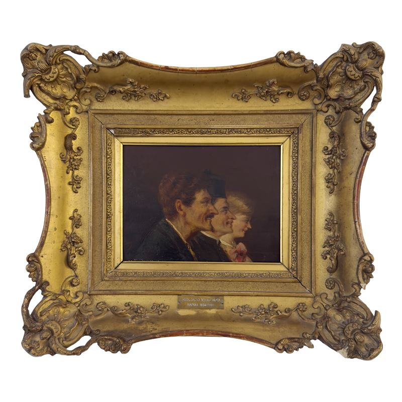 Vincenzo Migliaro, Tre volti di profilo, olio su tavoletta