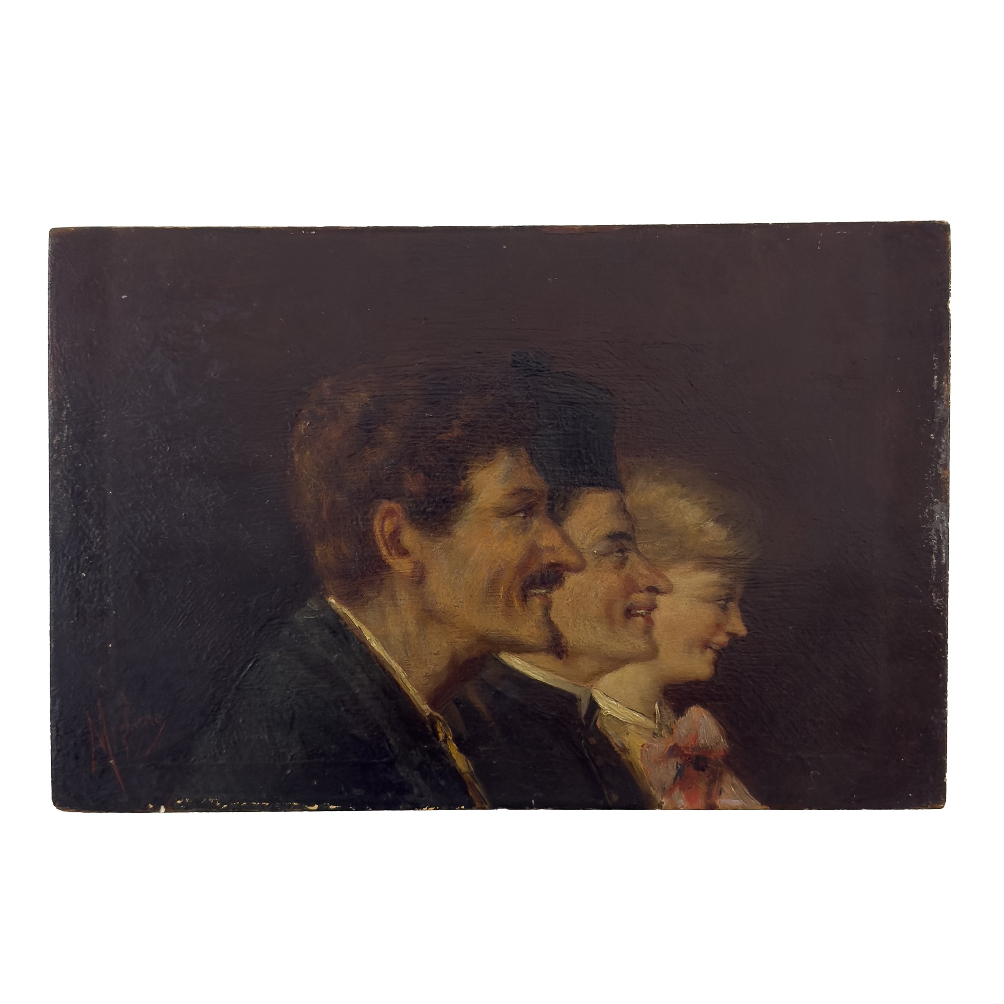 Vincenzo Migliaro, Tre volti di profilo, olio su tavoletta