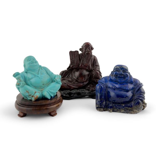 Tre sculture in turchese, lapislazzuli e pietre dure, Arte orientale