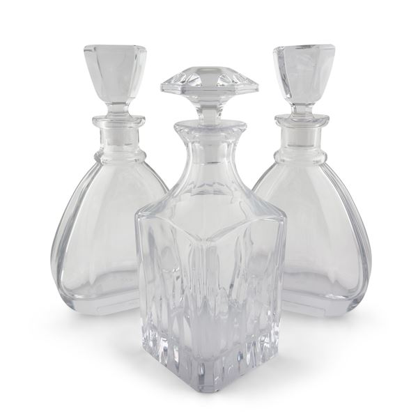 Tre bottiglie da liquore in cristallo, Cristal Bayel