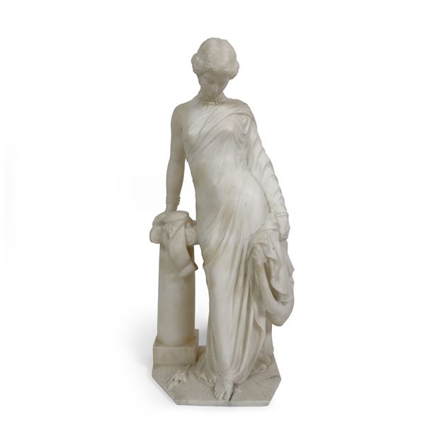 Saffo poggiata alla colonna, scultura in alabastro, XIX secolo