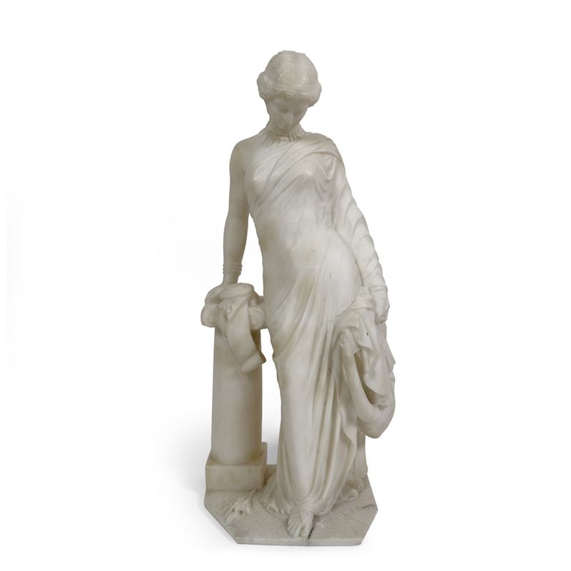 Saffo poggiata alla colonna, scultura in alabastro, XIX secolo