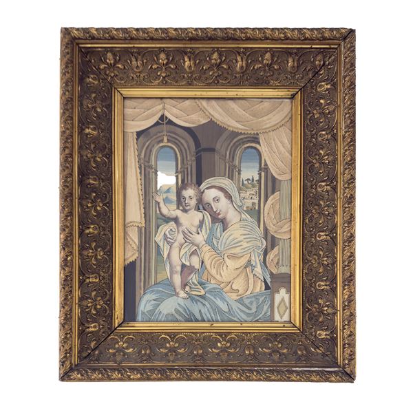 Ricamo in fili di seta policromi, inizi del XIX secolo