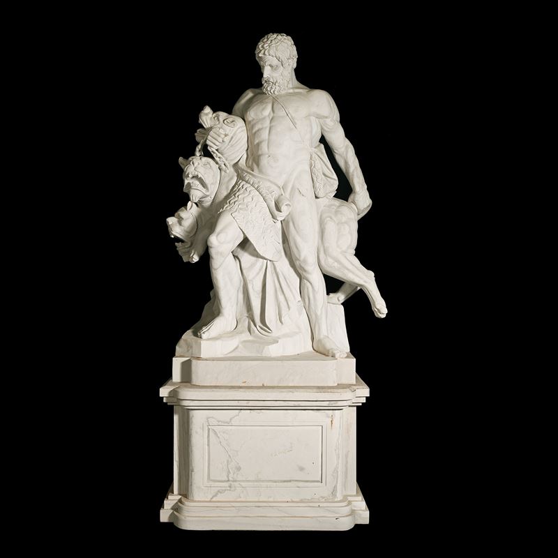 Scultore anonimo, Ercole cattura Cerbero, gruppo scultoreo in marmo bianco