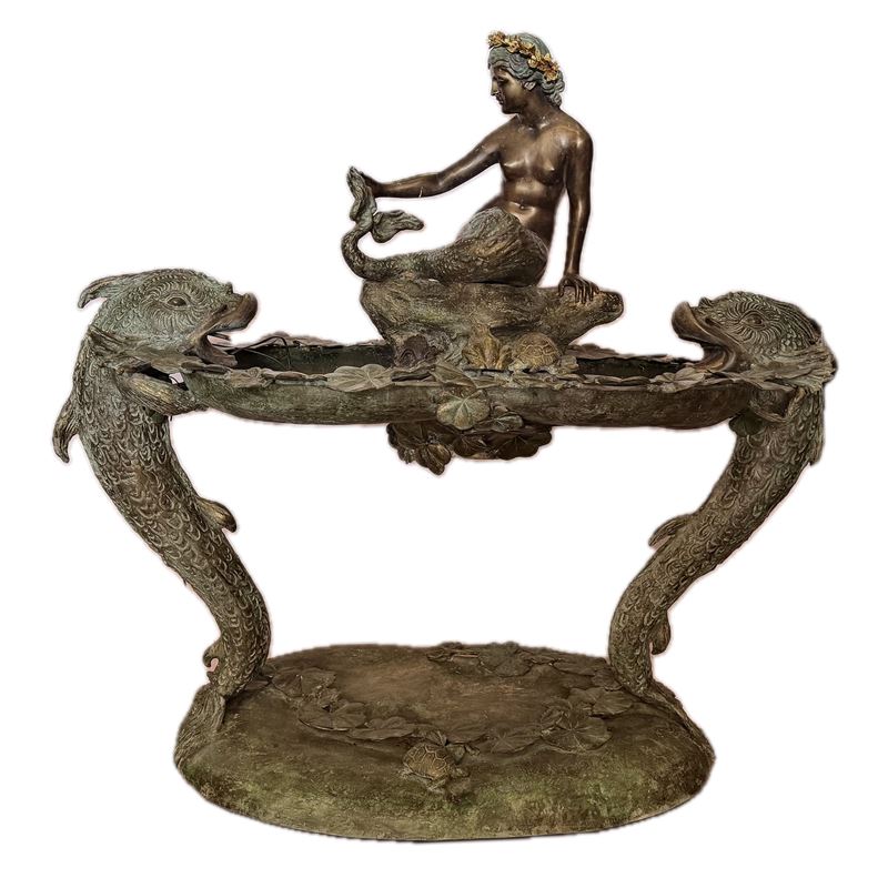 Fontana in bronzo patinato con Tritonessa e Delfini