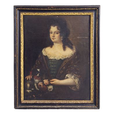 Pittore della fine del XVII secolo, Ritratto di gentildonna con cagnolino
