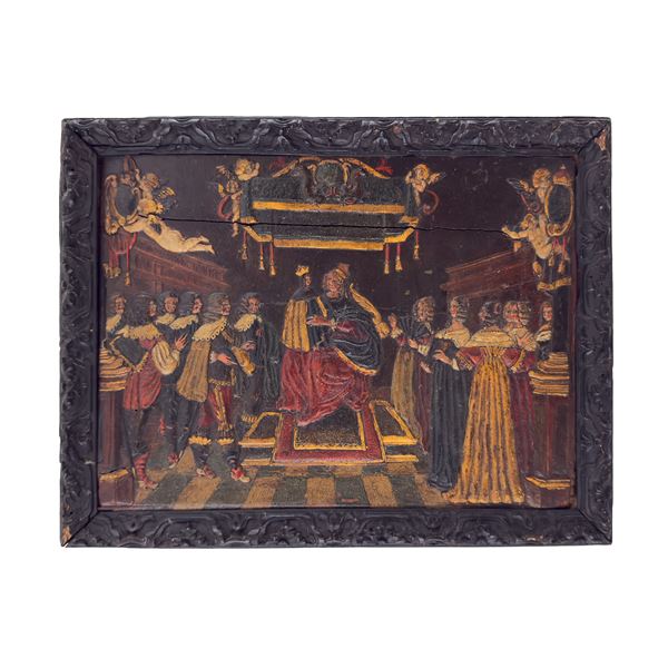 Pannello rettangolare in legno policromo, Fiandre, XVIII secolo