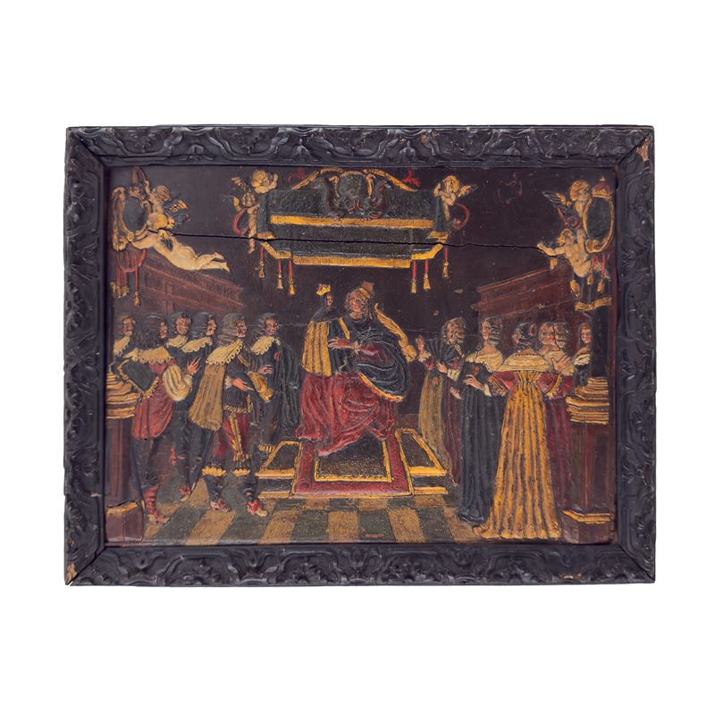 Pannello rettangolare in legno policromo, Fiandre, XVIII secolo, bassorilievo