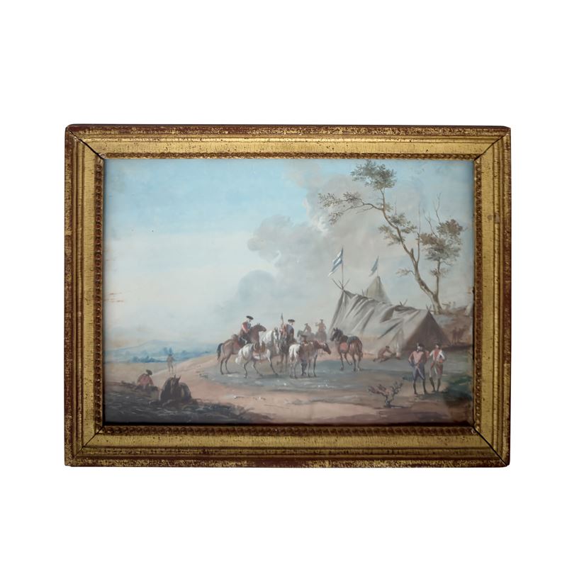 Giuseppe Bernardino Bison (attr.), Accampamento militare, tempera su carta