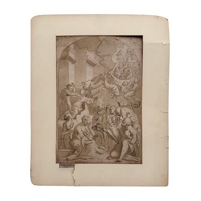 Andrea Sacchi (attr.), Scena di martirio, inchiostro e biacca su carta