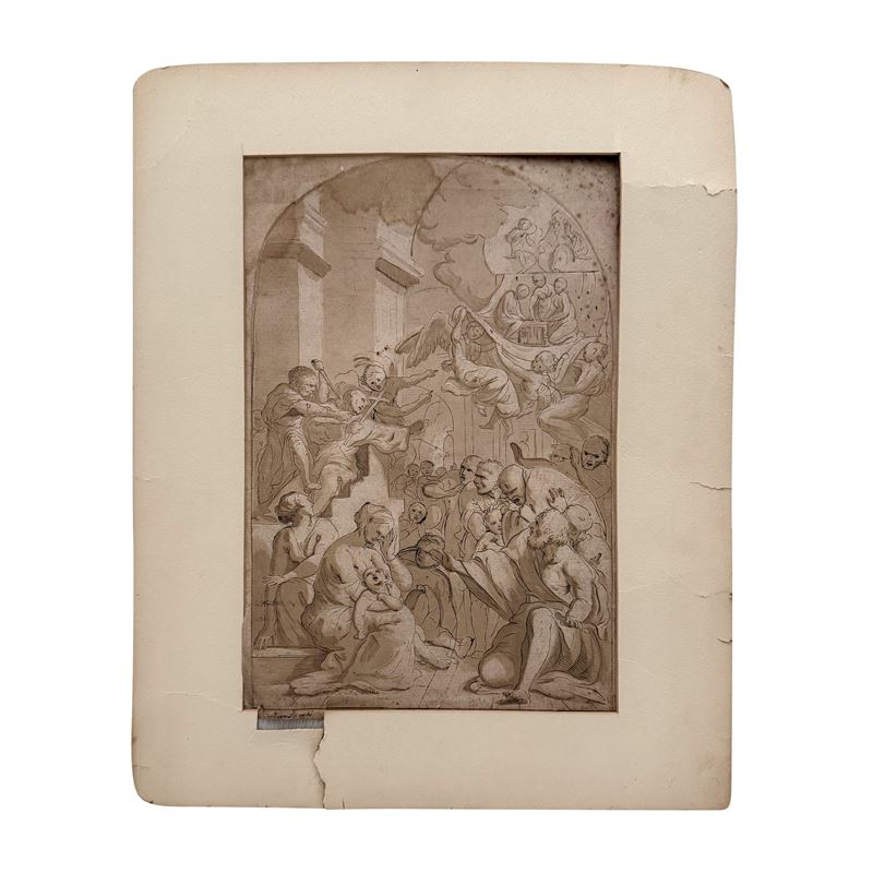Andrea Sacchi (attr.), Scena di martirio, inchiostro e biacca su carta