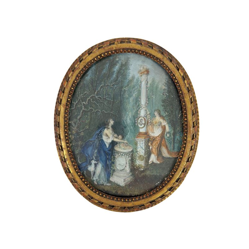 Miniatura a sesto ovale, L'Offerta d'Amore, fine del XVIII secolo