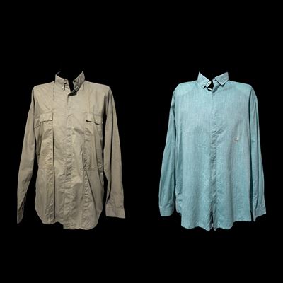 Gianni Versace, Due camicie da uomo in cotone (verde e kaki), taglia 46