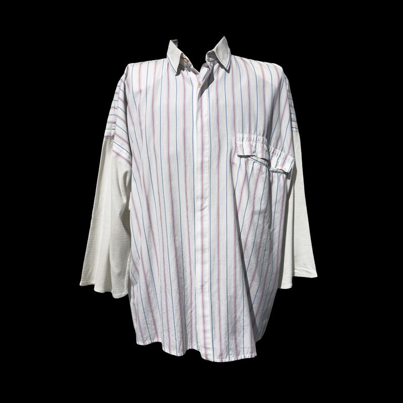 Gianni Versace, Camicia in cotone bianco a righe azzurre e rosse (tg. 48)