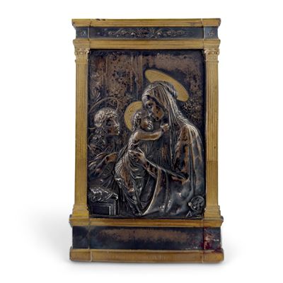 Autore non identificato, Madonna con Bambino e San Giovanni, placca in bronzo