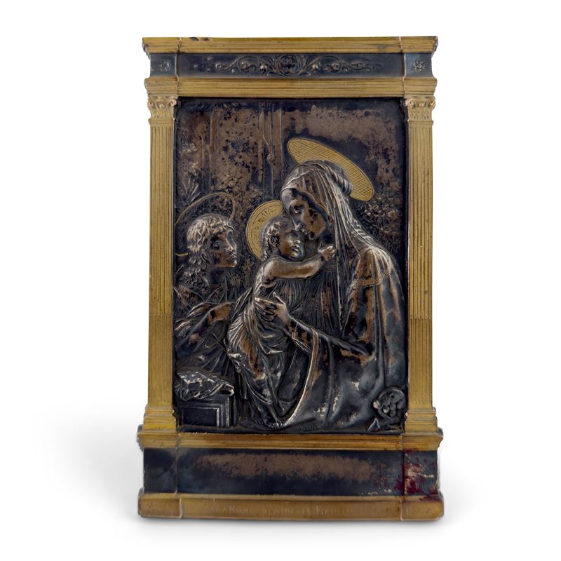 Autore non identificato, Madonna con Bambino e San Giovanni, placca in bronzo