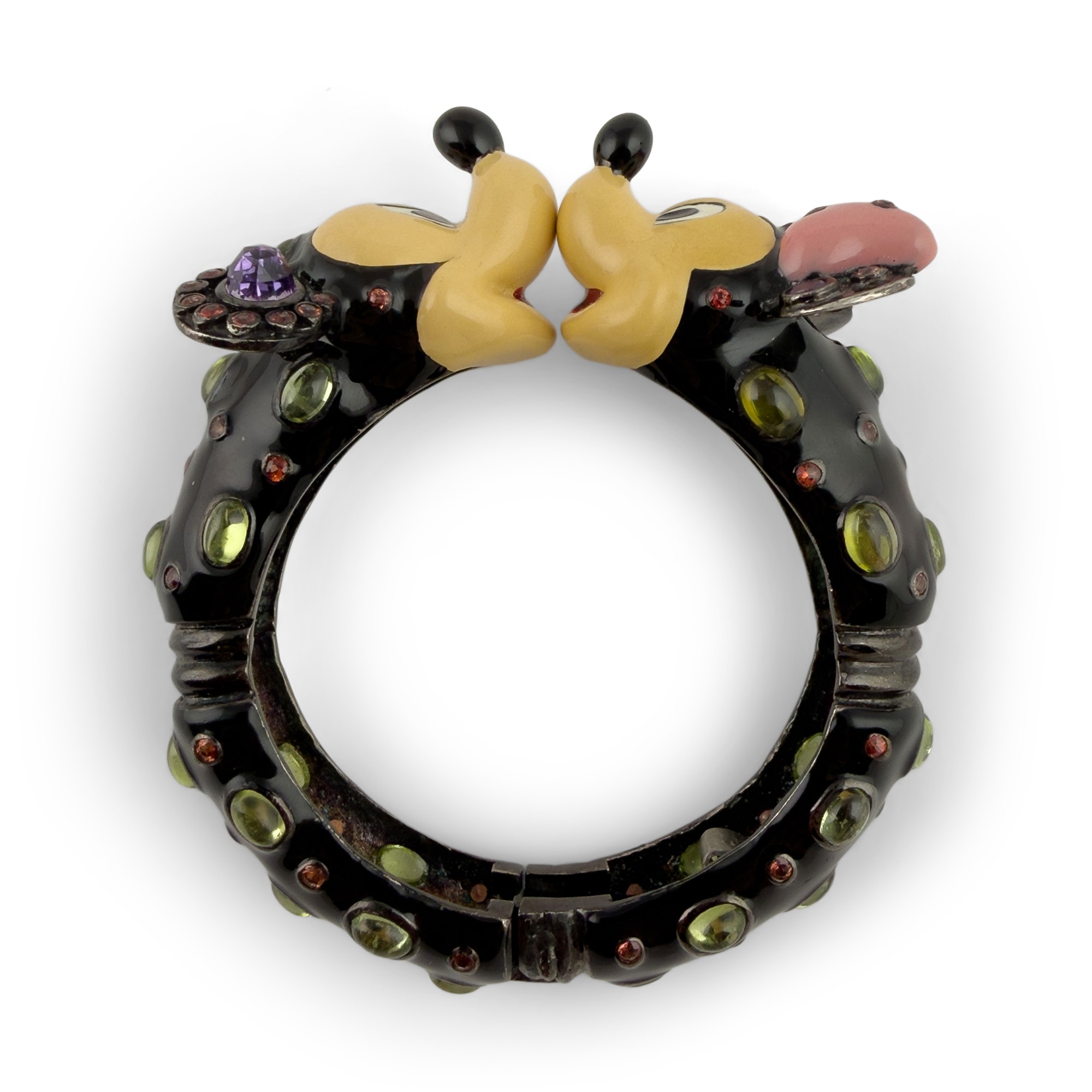 Bracciale rigido in argento, smalti policromi e pietre colorate