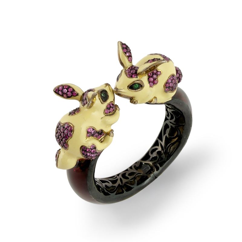 Bracciale rigido in argento e smalti policromi