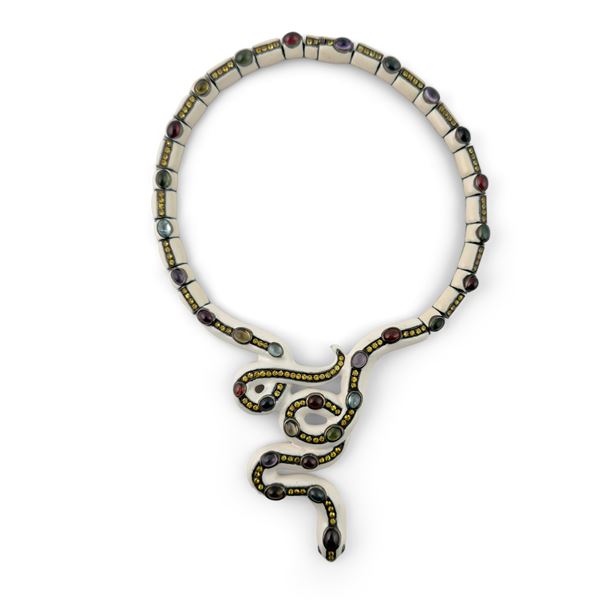 Collana a serpente in argento smaltato bianco
